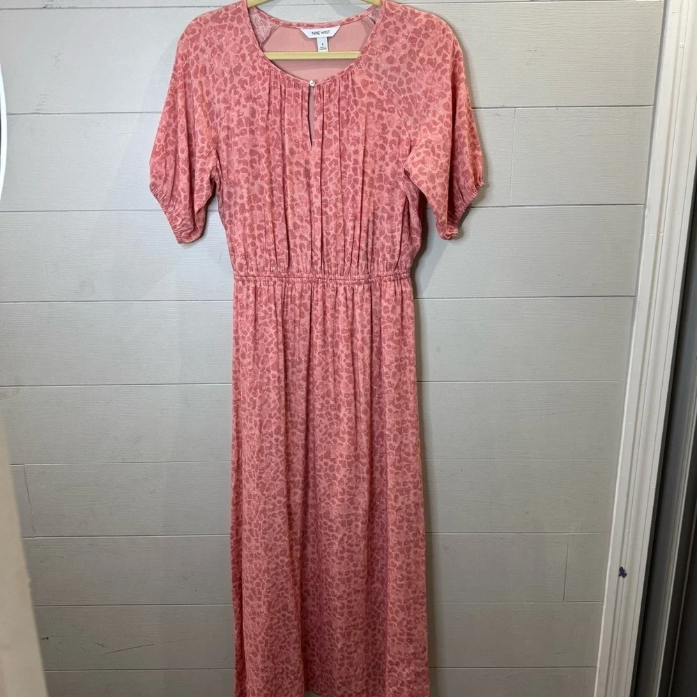 Nine West Pink and White Pleated Maxi Sundress Size Small